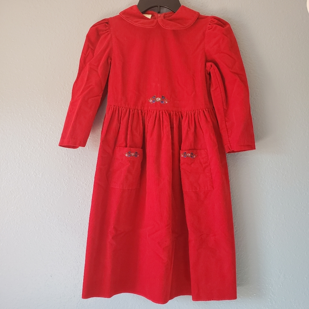 Laura Ashley Red Girls' Long-Sleeve Corduroy Dress